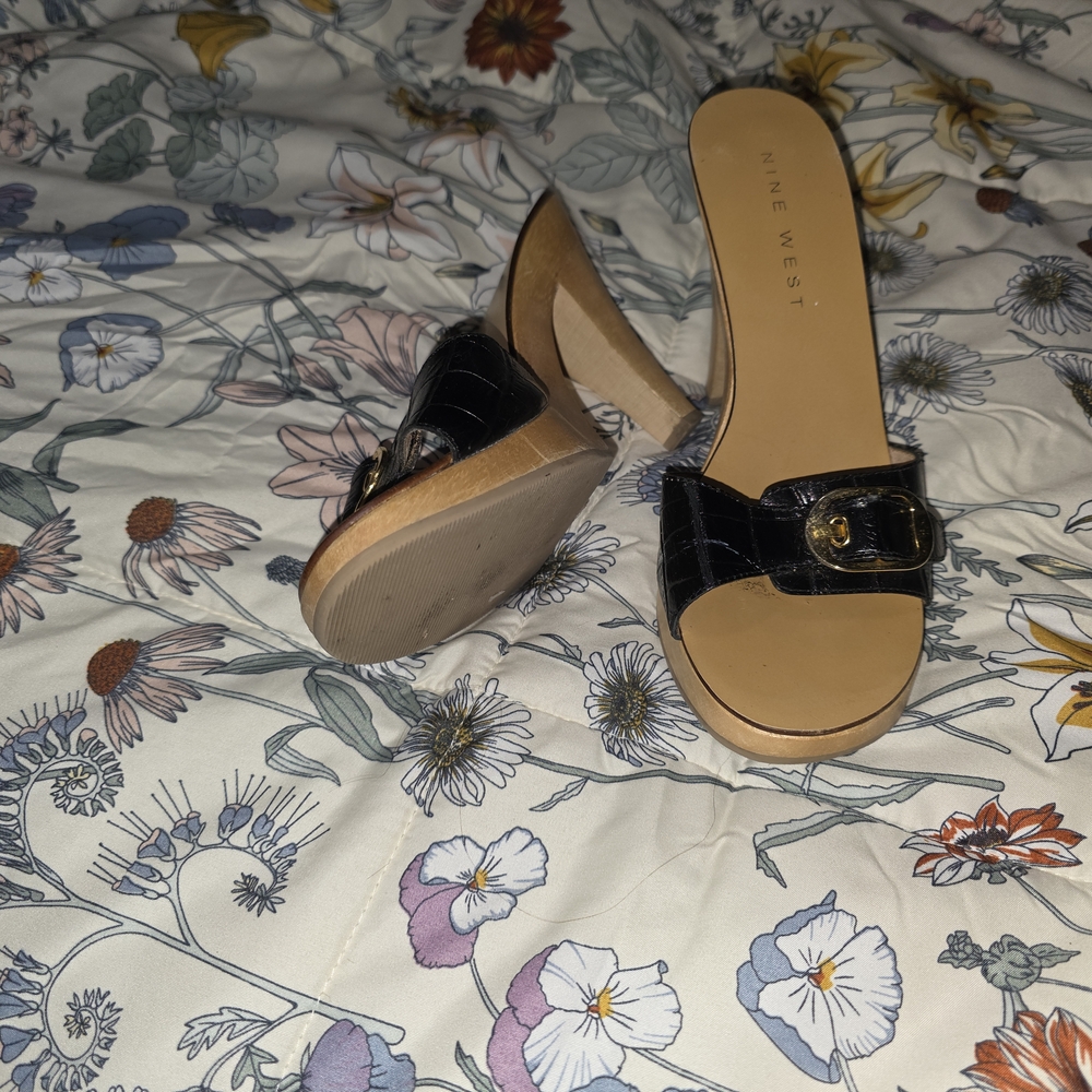 Nine West Black Mules with Buckle Detail